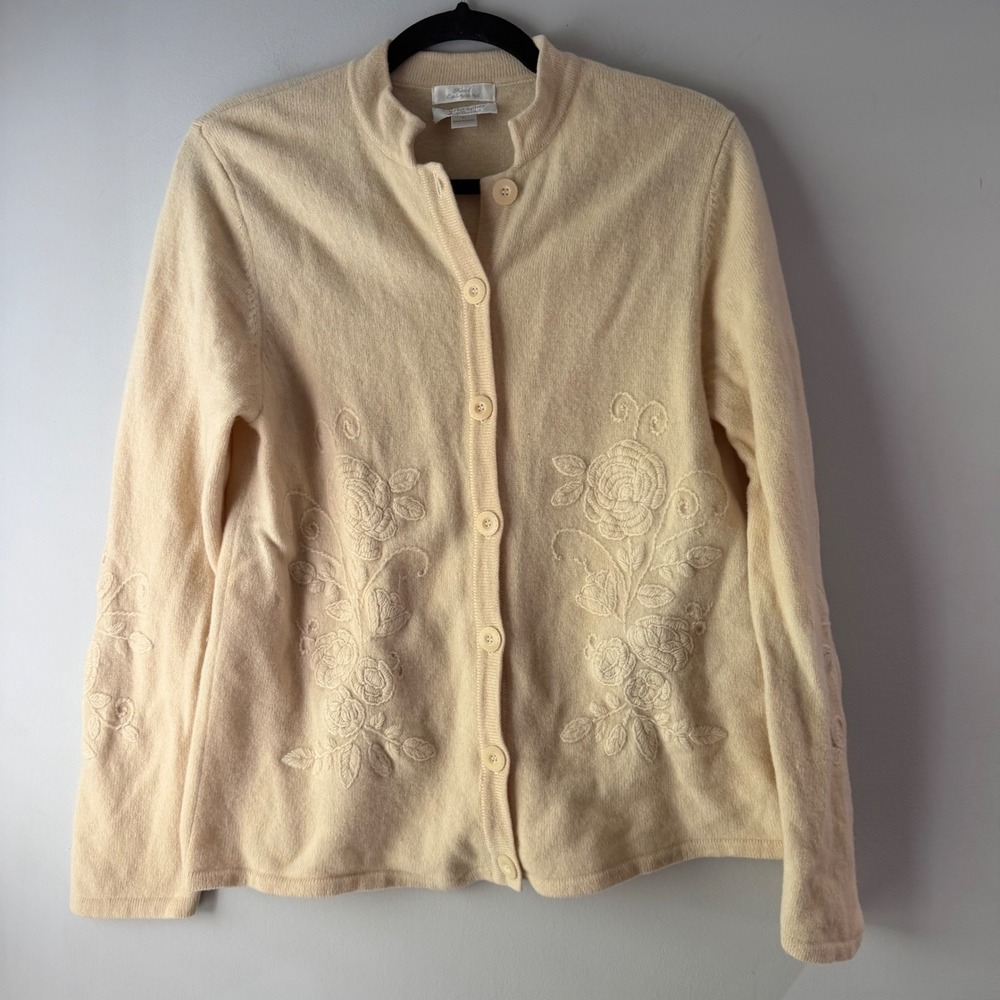 Christopher & Banks Cardigan Womens L Beige Excellent Embroidered Lambswool